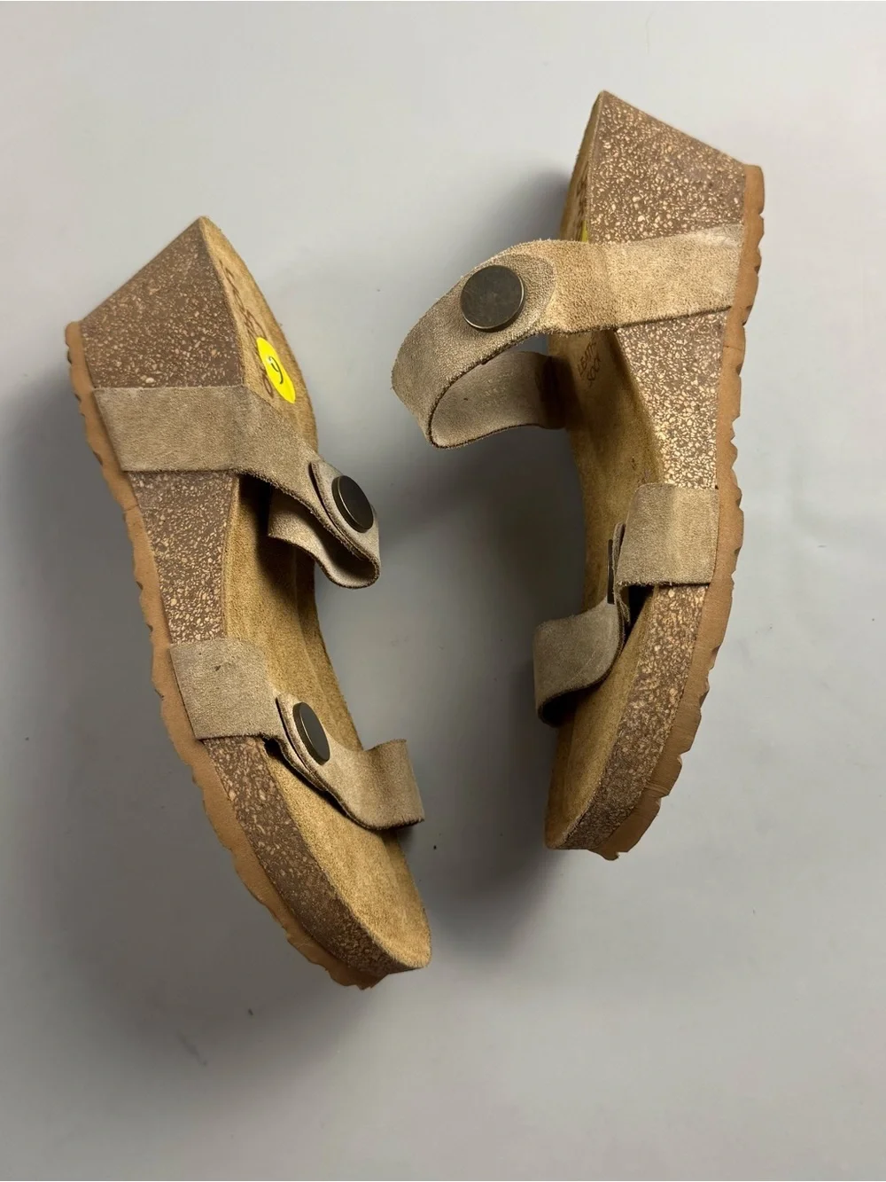Yokono Beige Suede Platform Slide Sandals Cork Wedge Women’s 9 Boho Granola